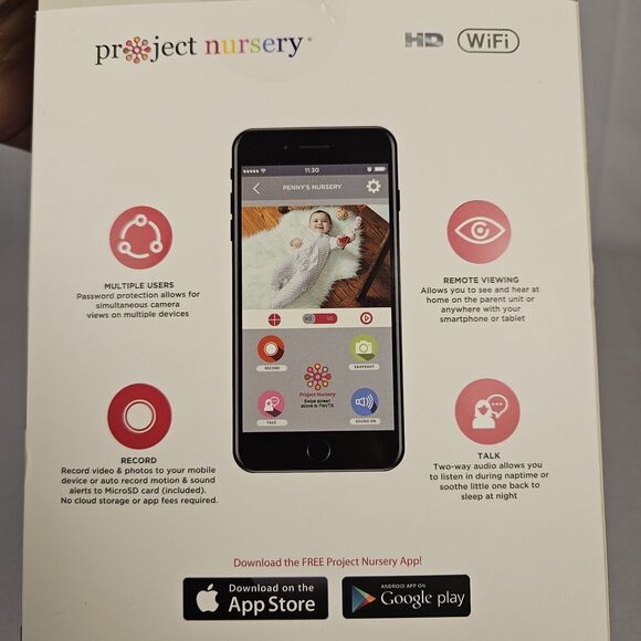 Project Nursery 5" HD Dual Connect Wi-Fi Baby Monitor System Registry Camera - Picture 8 of 16